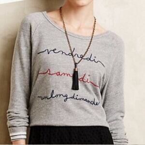 Anthropologie TLA Sweatshirt Embroidered Gray Terry Pullover Crewneck Size S